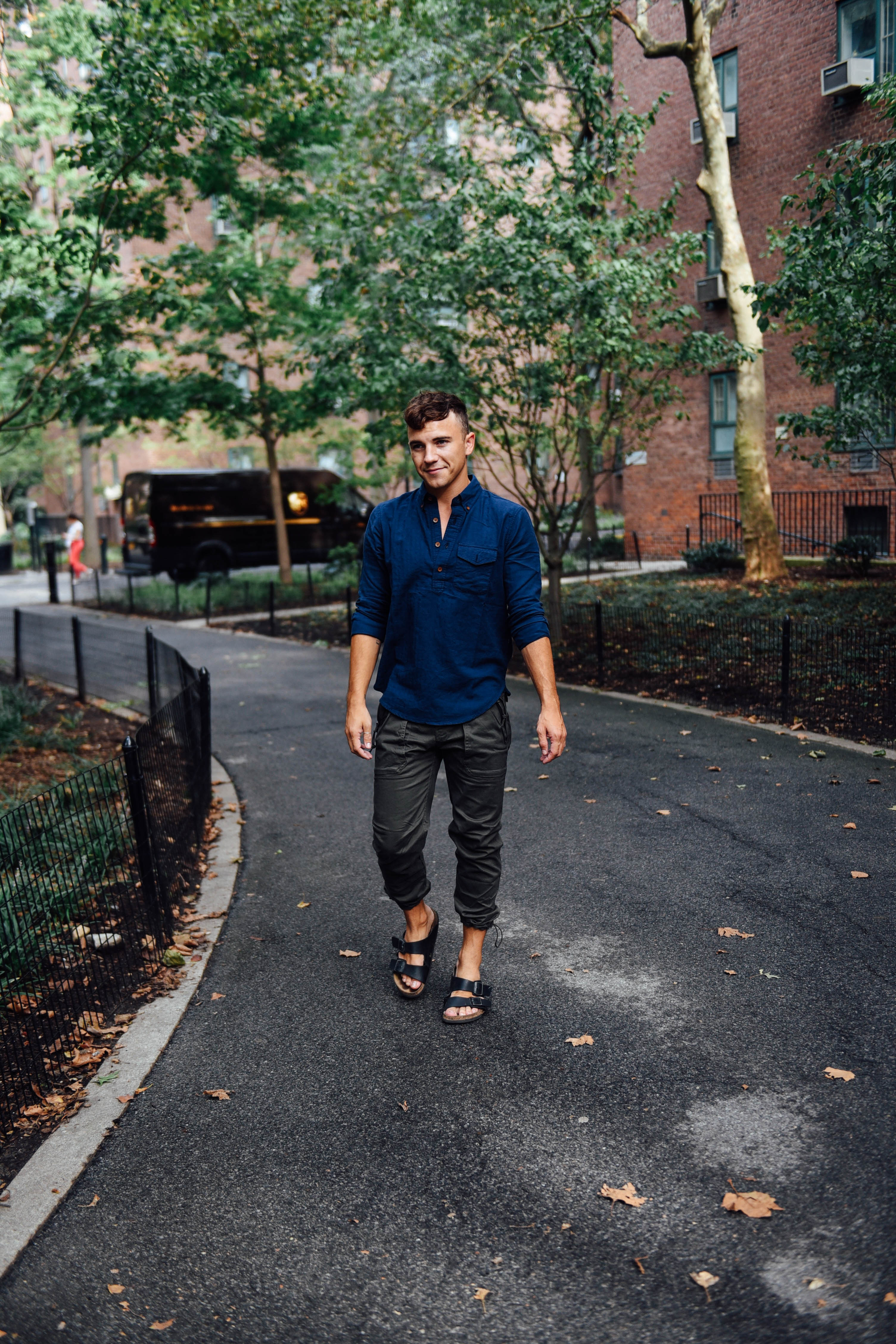 Men's Fashion and Lifestyle Blogger Justin Livingston wearing Abercrombie & Fitch Men's Paratrooper Pants and Popover Shirt in New York City