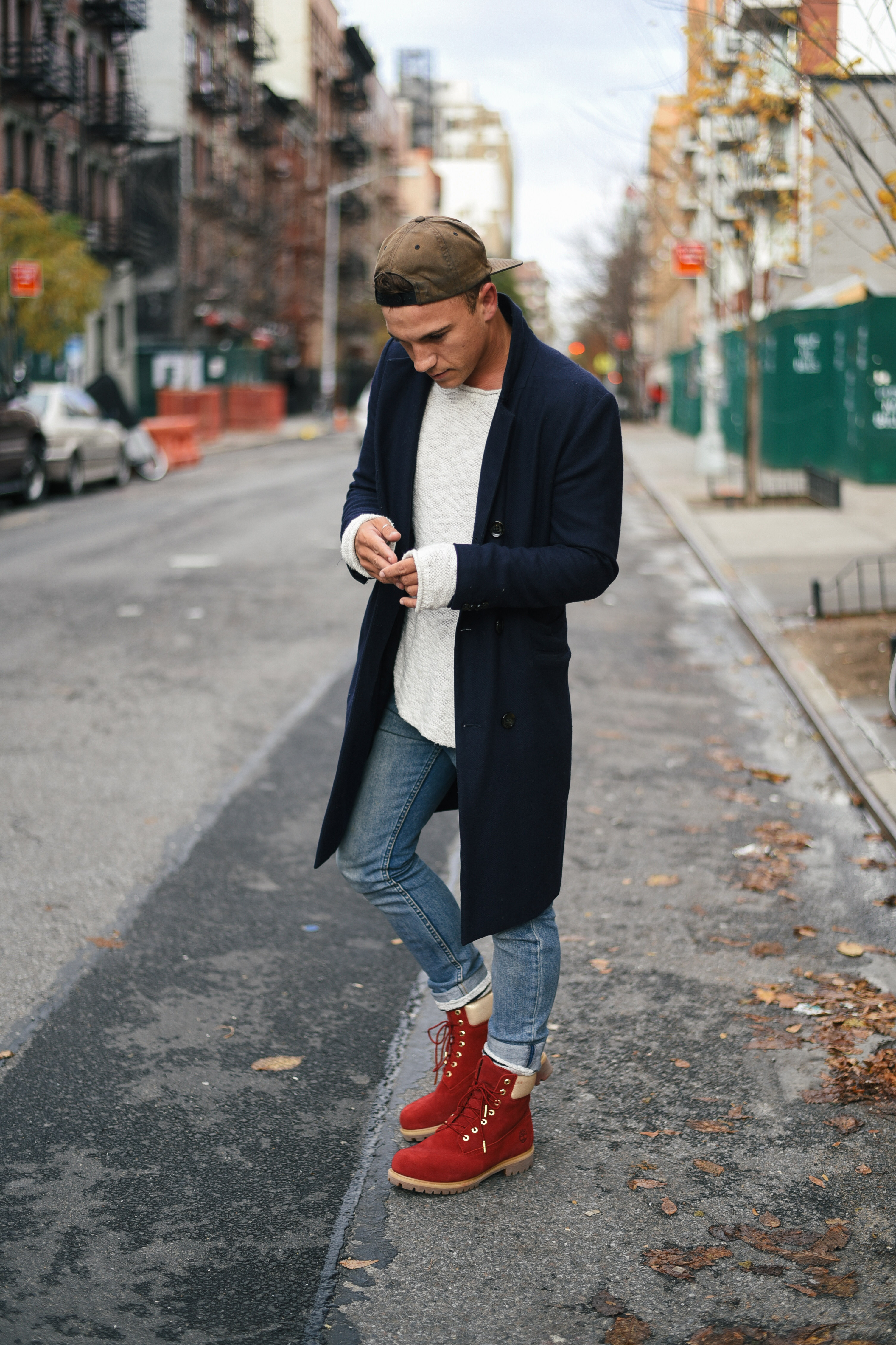 Men's Fashion Blogger Justin Livingston wears Timberland Nice Boots Holiday Boots in New York City