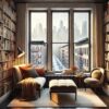 Scout Sixteen - by Justin Livingston. Cozy Modern NYC Apartment Library (created by AI)