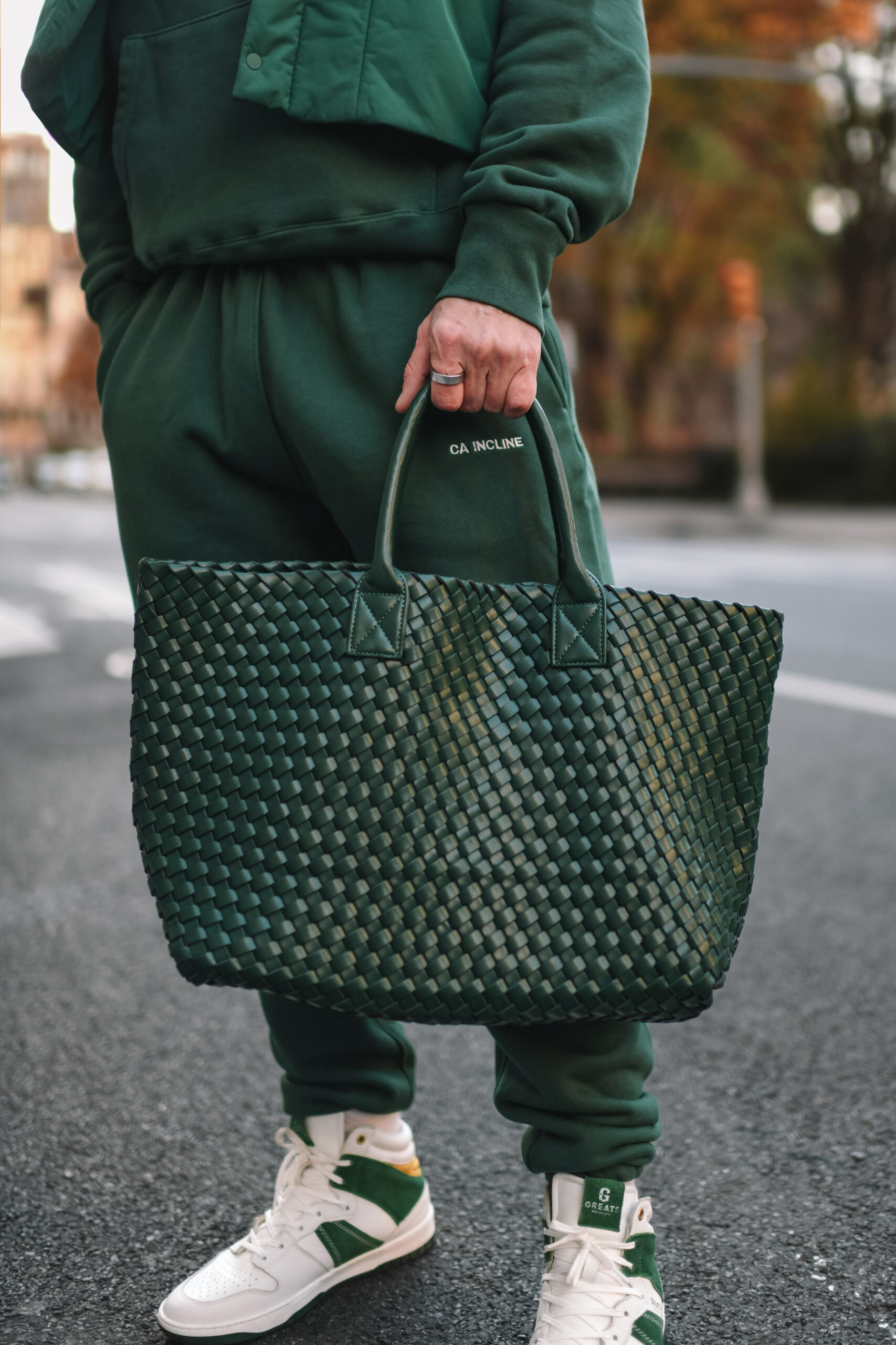 Scout Sixteen - Justin Livingston. NYC Style. Green Sweat Set. California Incline Bel Air Set. Kelly Green Outfit.