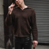 Scout Sixteen - Justin Livingston. wearing a monochromatic brown outfit. Men's Brown Leather pants. NYC.