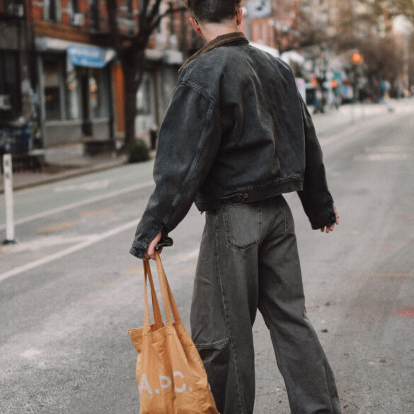 Scout Sixteen - Justin Livingston. Men's Fashion. Yeezy Denim Jacket, Ultra Wide Leg Jeans, Black Henley Tee, Bottega Veneta Black Boots