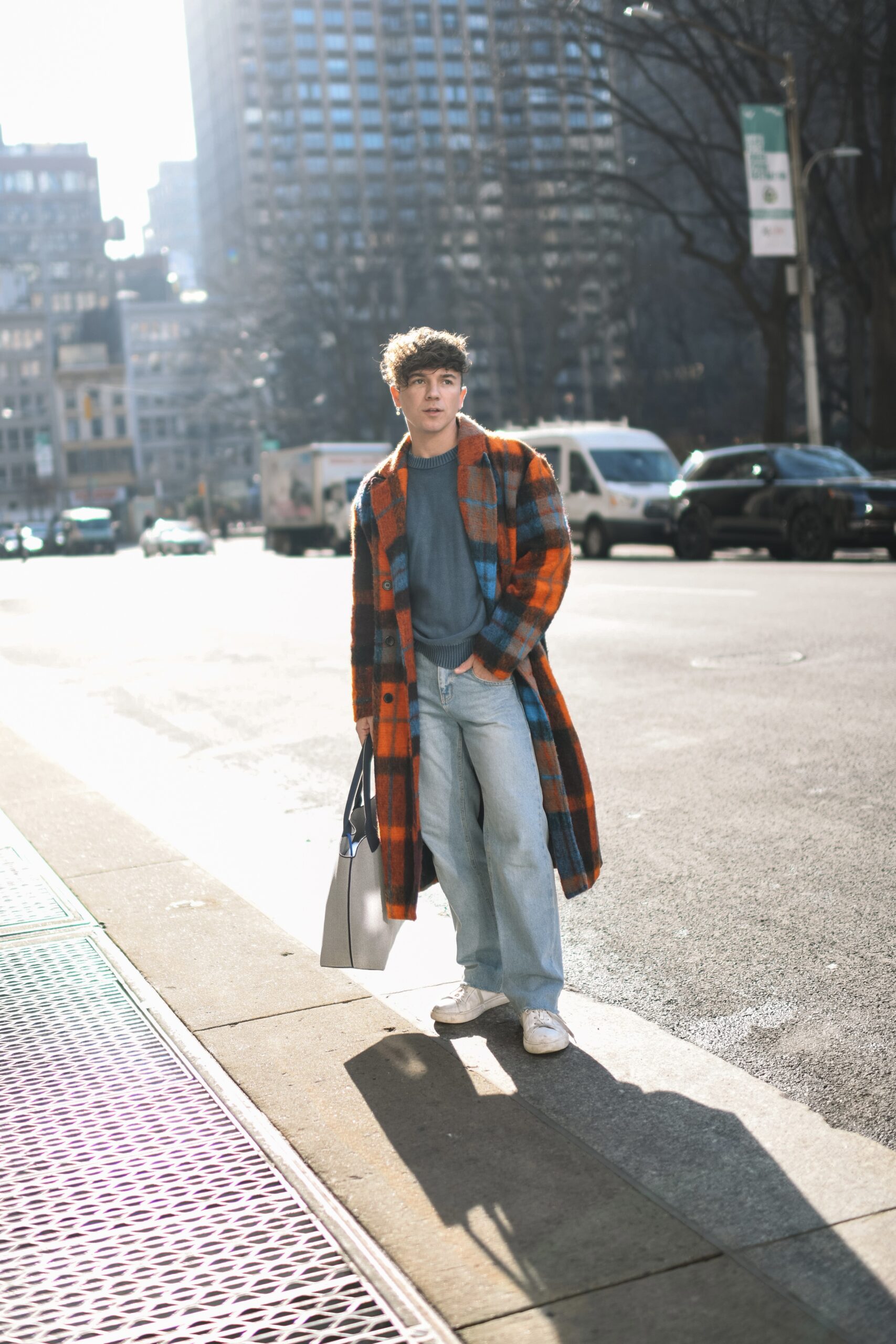 Scout Sixteen - Justin Livingston // Red Plaid Coat, NYC Men's Winter Fashion, Long Plaid Coat