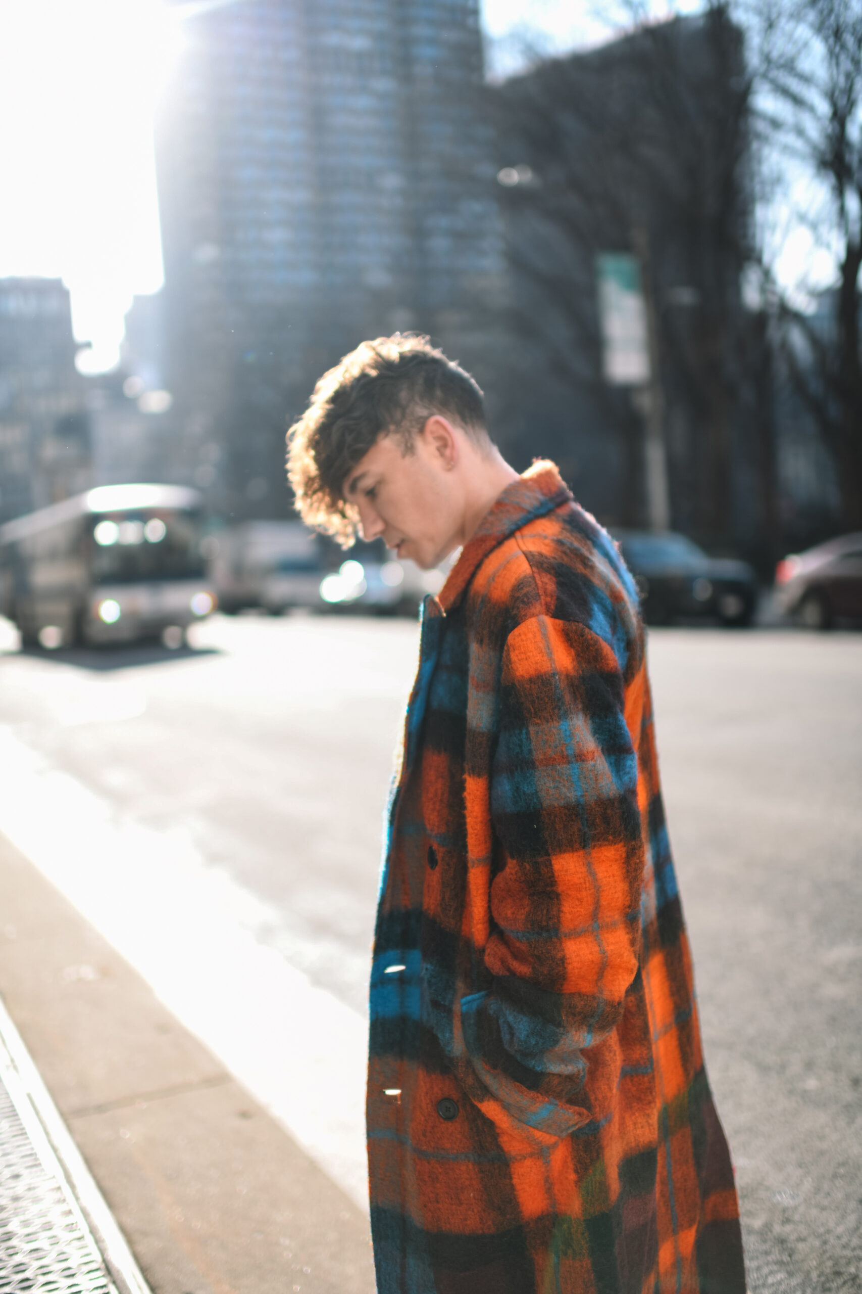 Scout Sixteen - Justin Livingston // Red Plaid Coat, NYC Men's Winter Fashion, Long Plaid Coat