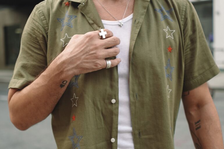 Scout Sixteen / Justin Livingston (justinliv) NYC Men's Fashion Inspiration - Green Short Sleeve Shirt, Gap 90s Jeans, Gitman Bros Olive Green Shirt, Men's Loose Jeans, Chelsea, On The Rocks Cocktails Passion Fruit Margarita